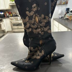 Jimmy Choo Black and Gold Heeled Boots